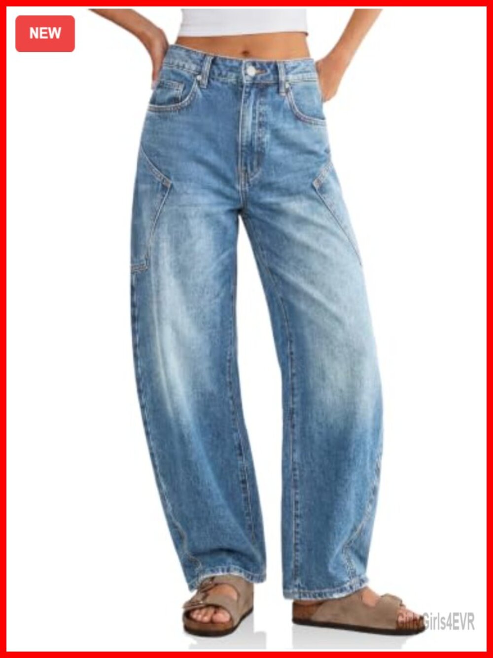 Flowyair Baggy Barrel Jeans Raw Hem High Waisted Wide Leg Denim Pants